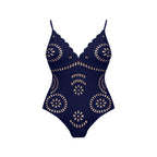 Blue Scalloped Hollow Sexy One-Piece Swimsuit&Skirt