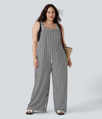 Plus Size Stripe Waffle Overalls with Pockets