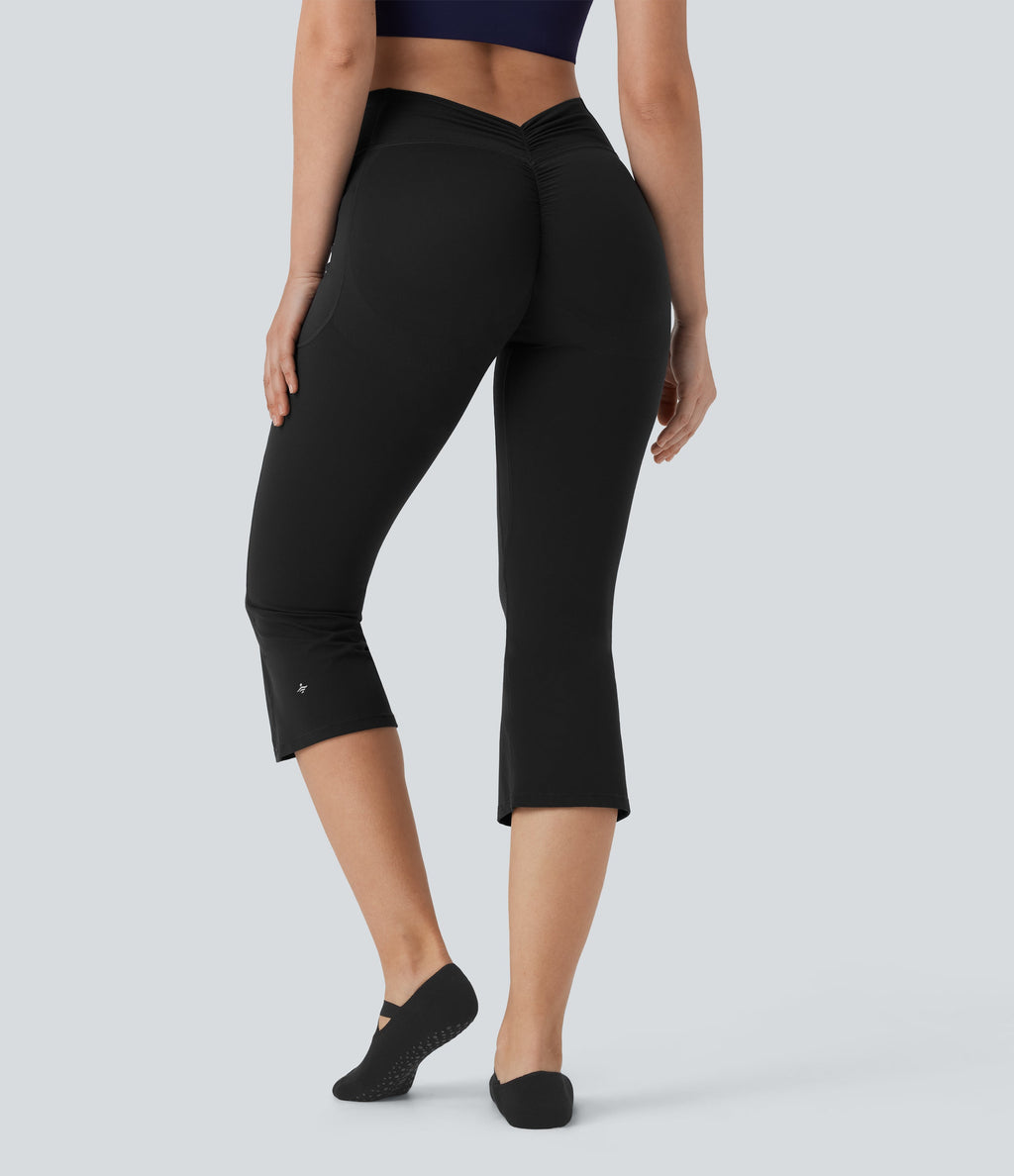 UltraSculptTM SoCinched High Waisted Tummy Control Butt Lifting Ruched Capri Yoga Bootcut Leggings with Pockets