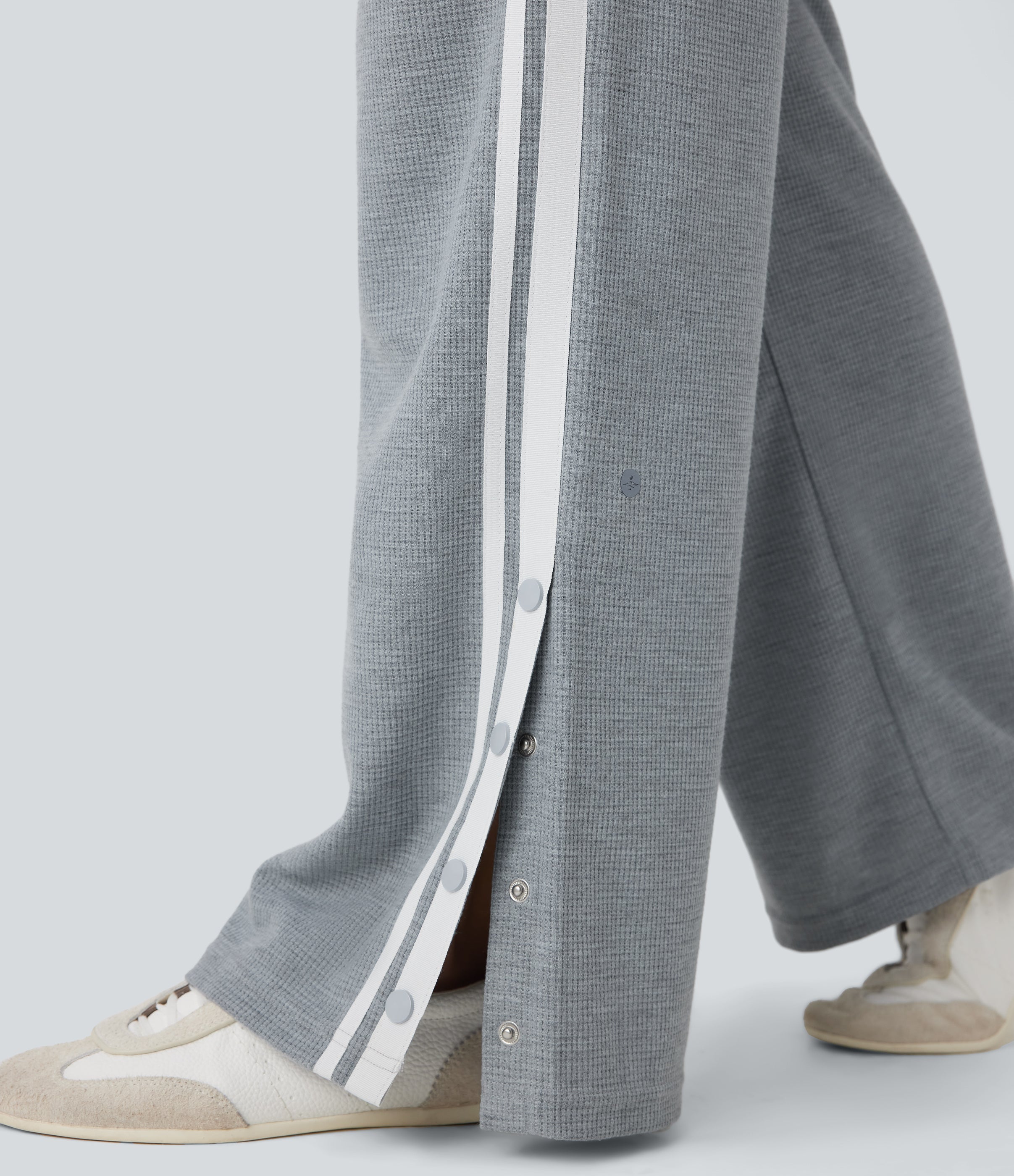Low Rise Drawstring Color Block Snap Waffle Casual Wide Leg Pants with Pockets