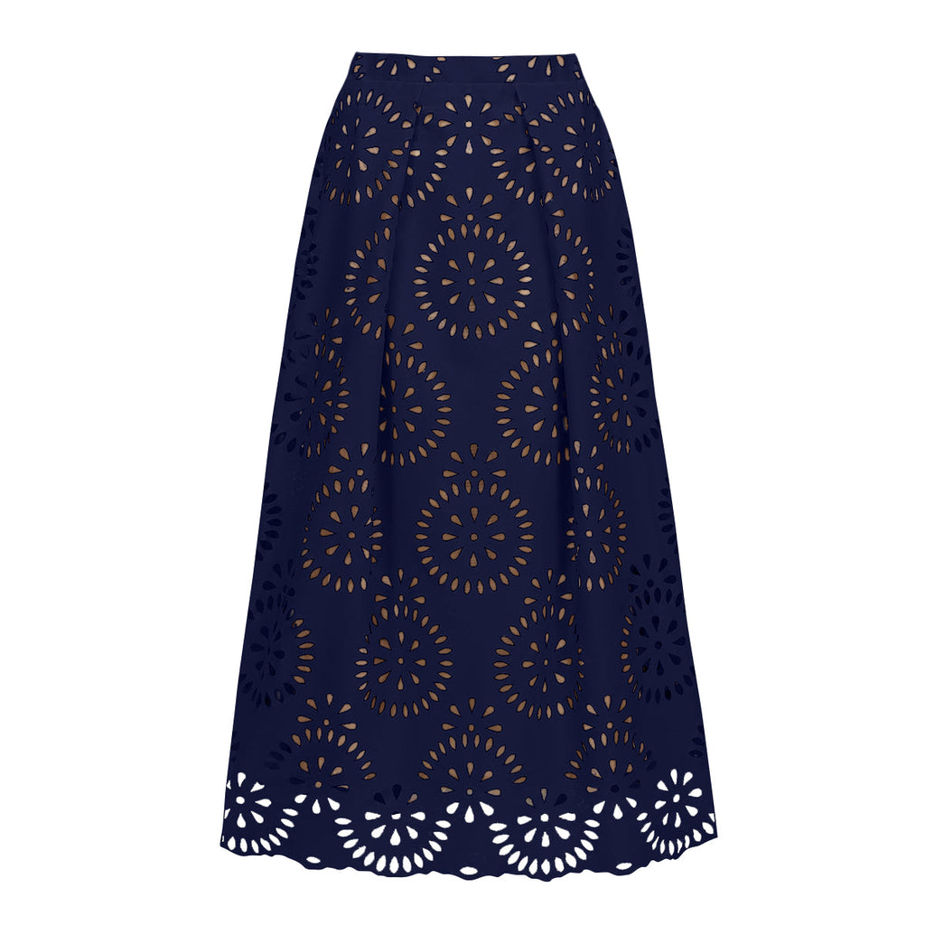 Blue Scalloped Hollow Sexy One-Piece Swimsuit&Skirt