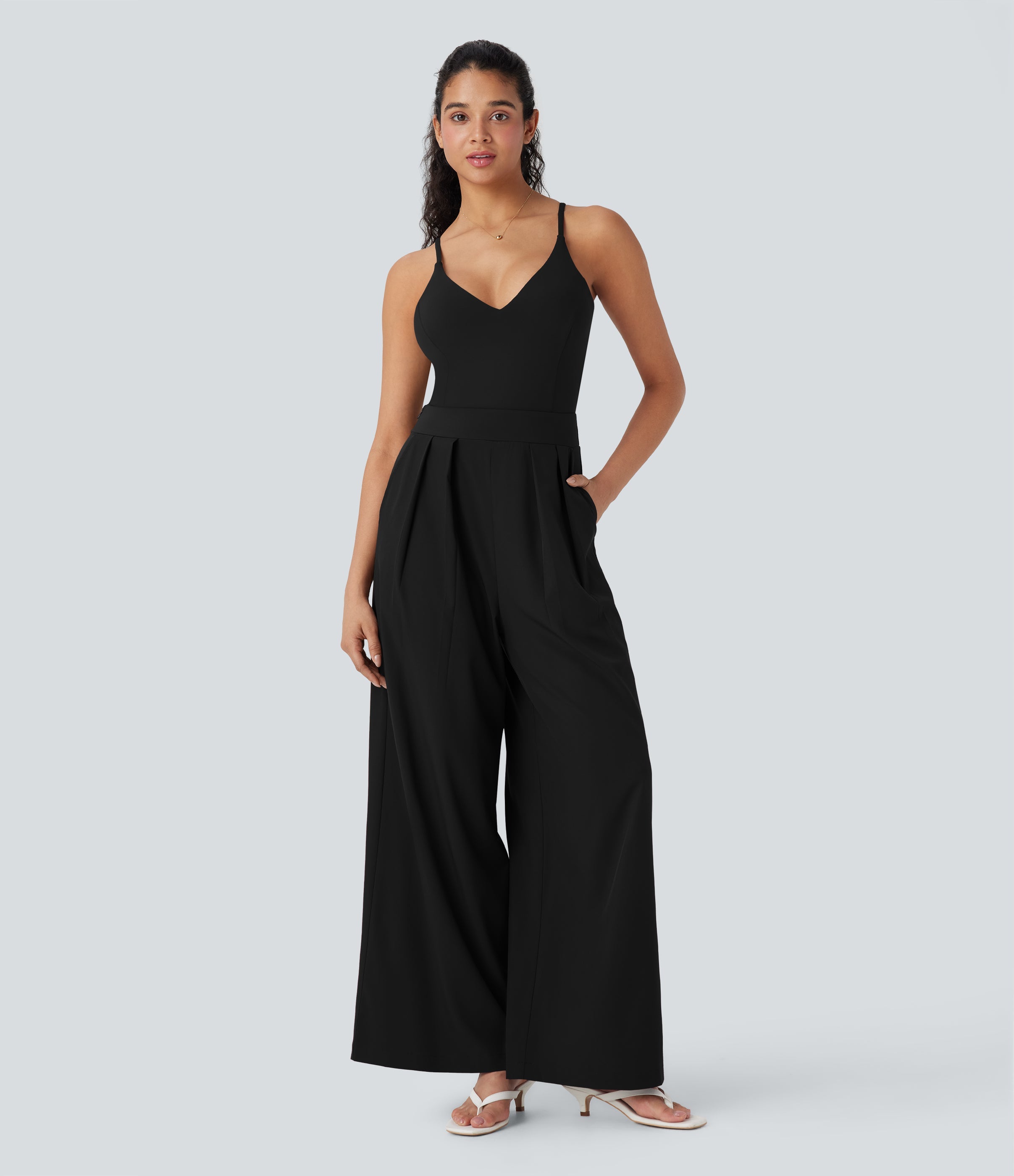 BreezefulTM Wide Leg Quick Dry Casual Slip Jumpsuit with Pockets-Easy Peezy Edition