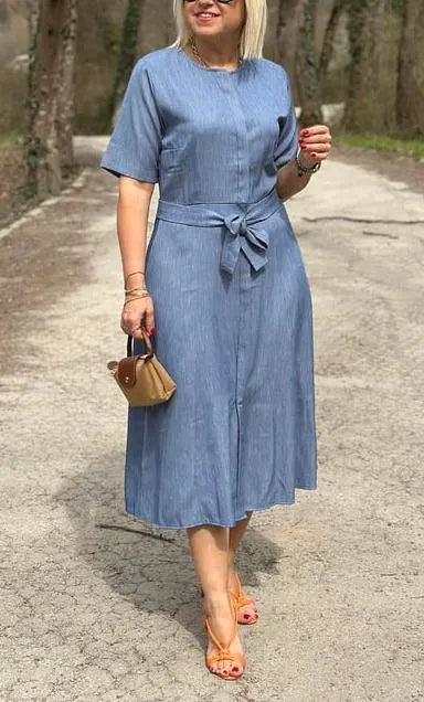 NEW🔥Women's Denim Shirt Dress with Blue Belt