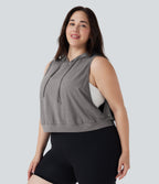 Hooded Drawstring Sleeveless Cropped Running Plus Size Tank Top