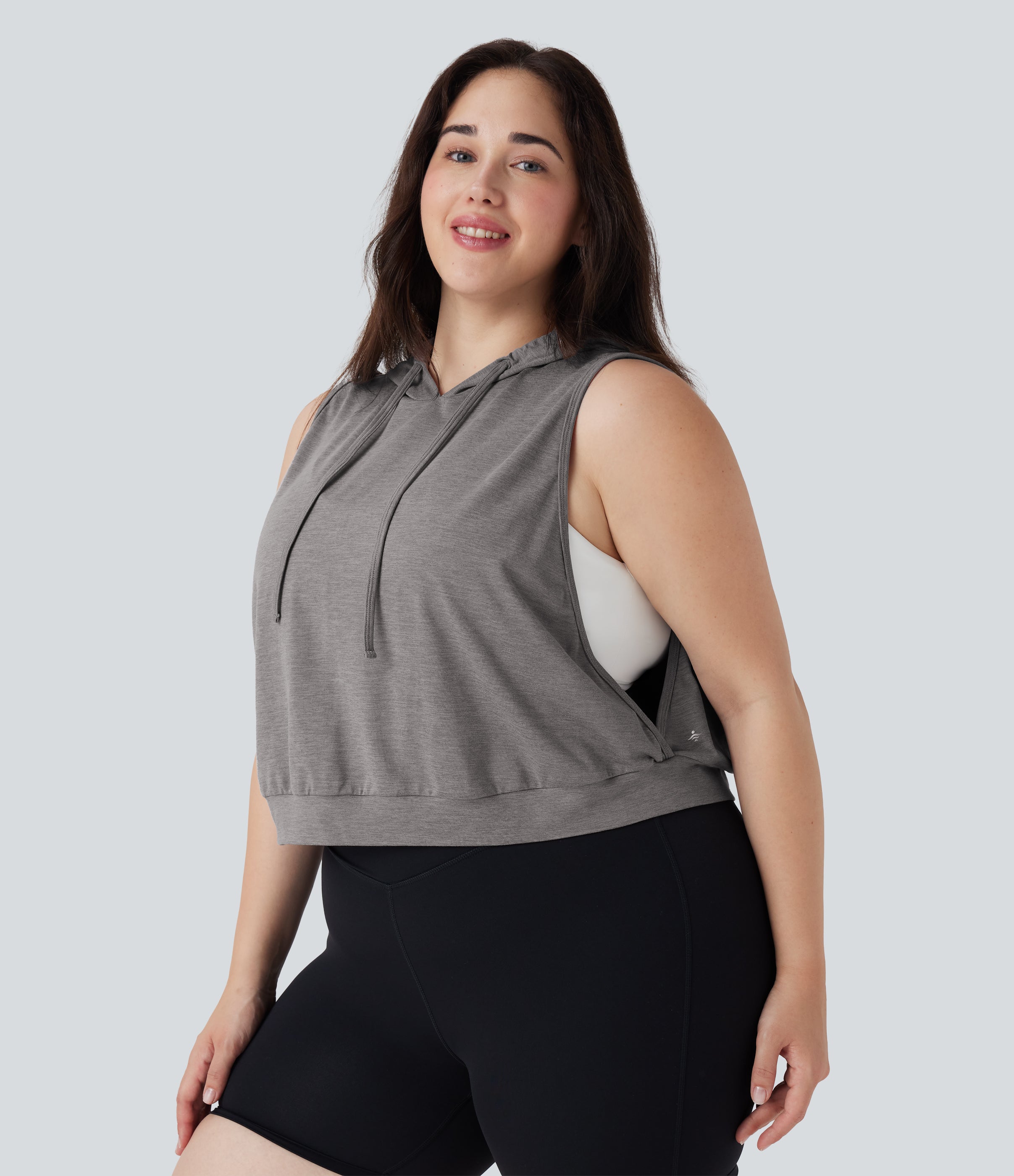 Hooded Drawstring Sleeveless Cropped Running Plus Size Tank Top