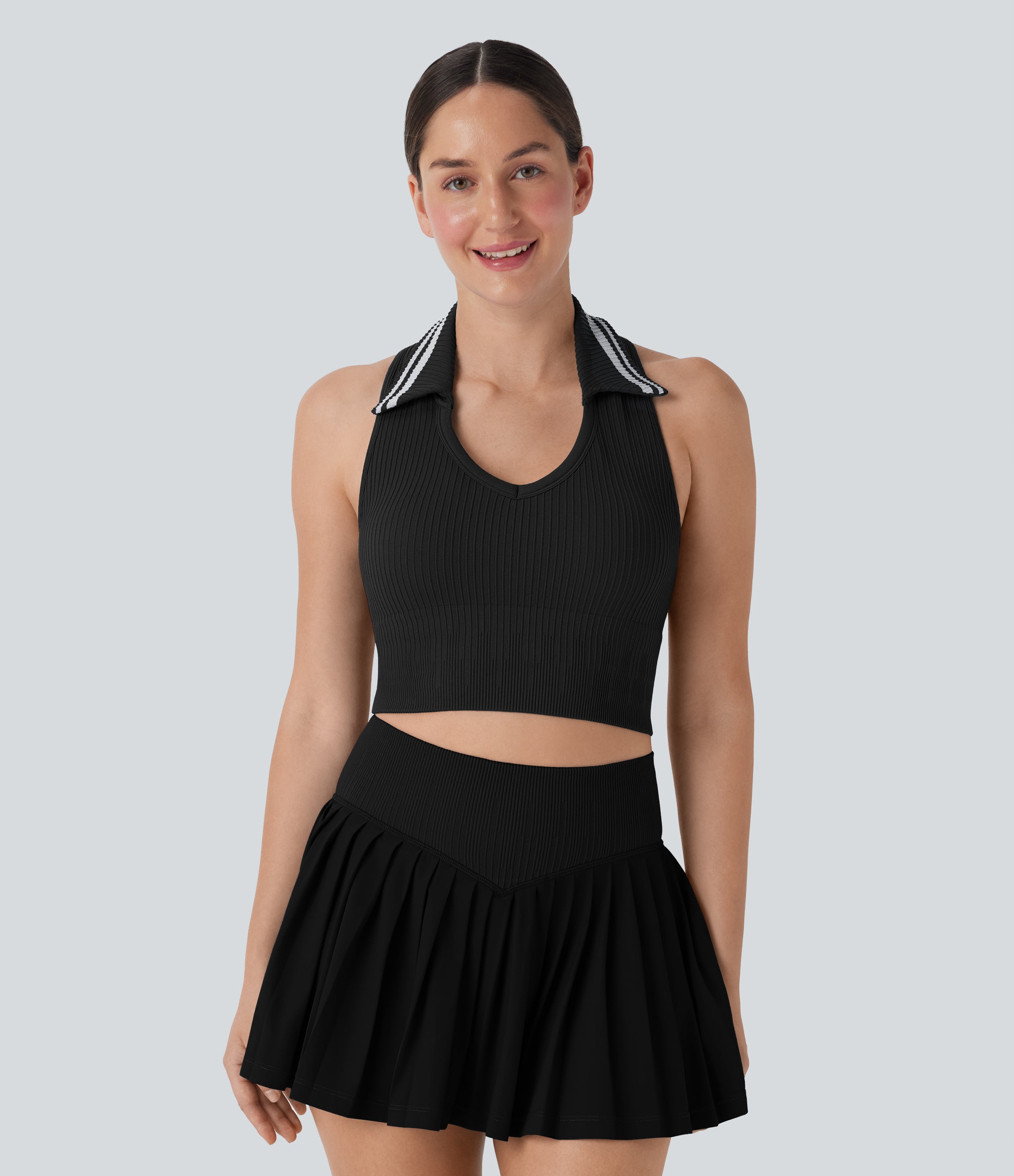 Seamless Flow Racerback Color Block Cropped Tennis Tank Top