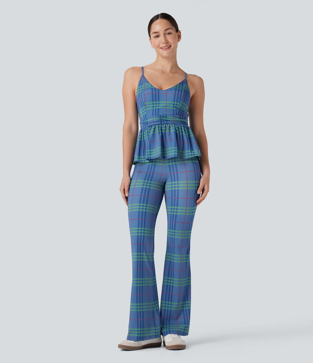 Ruffle Hem Plaid Cool Touch Yoga Cami Top