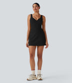 SoftlyZeroTM Plush Push-Up Molded Cups Zipper 2-in-1 Yoga Active Dress with Pockets-Easy Peezy