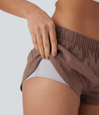 Water Repellent Foldover Low waist Drawstring 2-in-1 Twill Running Micro Shorts with Pocket