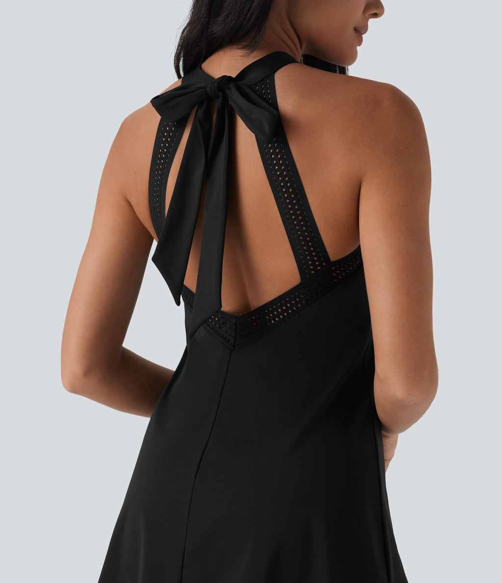 SoftlyZeroTM Airy Tie Back 2-in-1 Cool Touch Mini Yoga Active Dress with Pocket-UPF50+