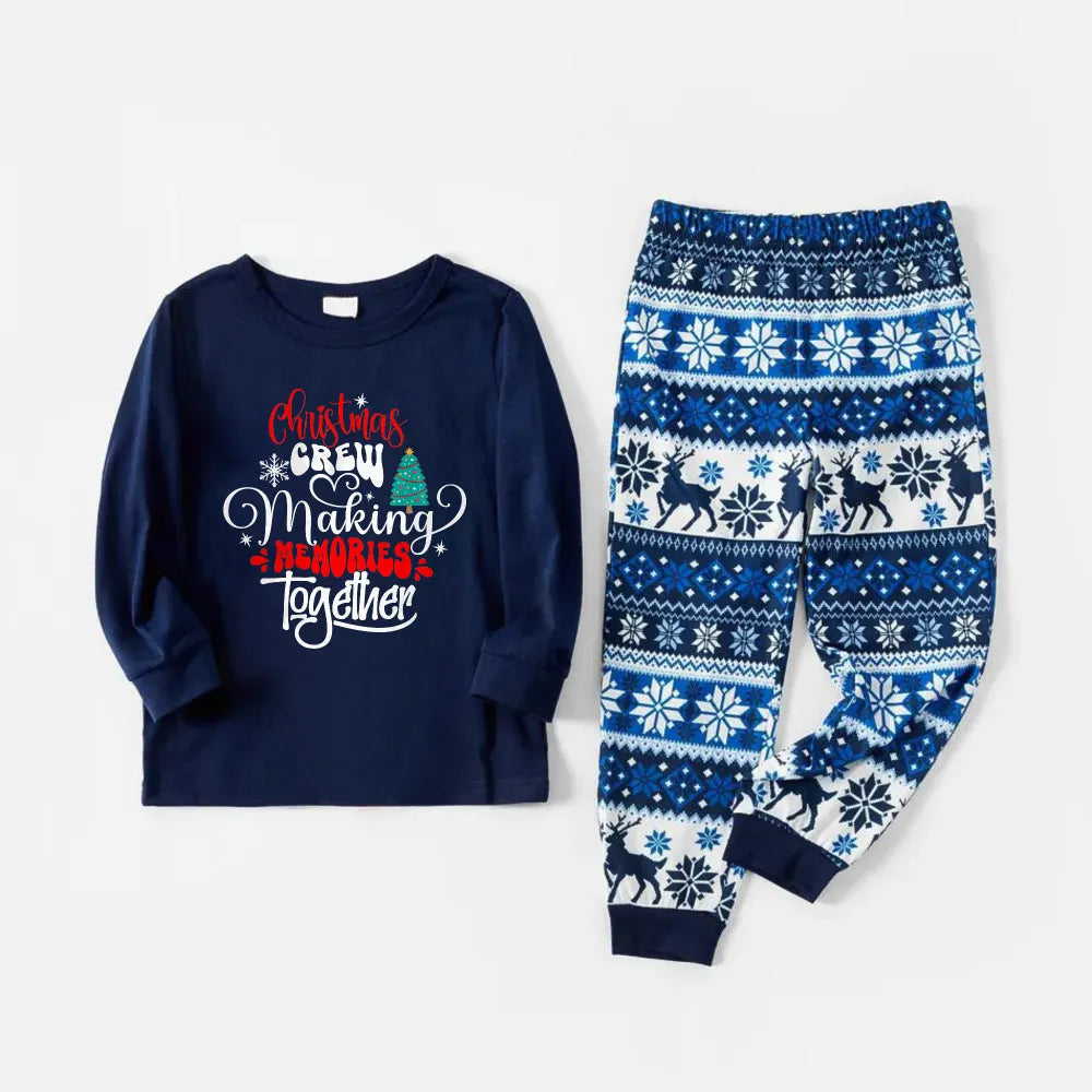 Joyful Blue Christmas Pajamas Set With Family Slogan Designs