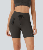 UltraSculptTM SoCinched High Waisted Butt Lifting Tummy Control Loop Running Biker Shorts 7'' with Pockets