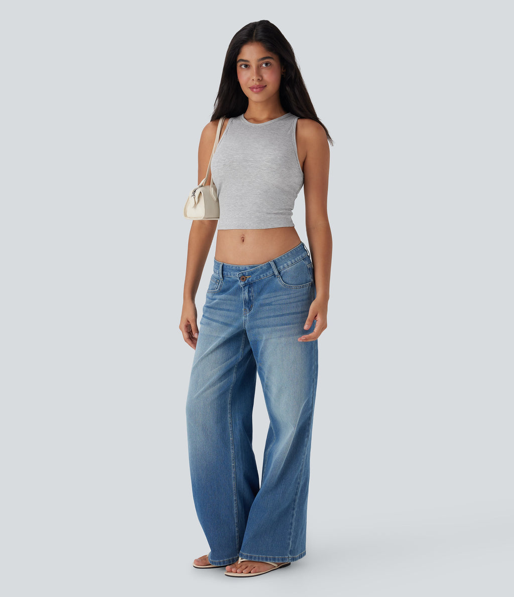 Round Neck Cropped Casual Tank Top