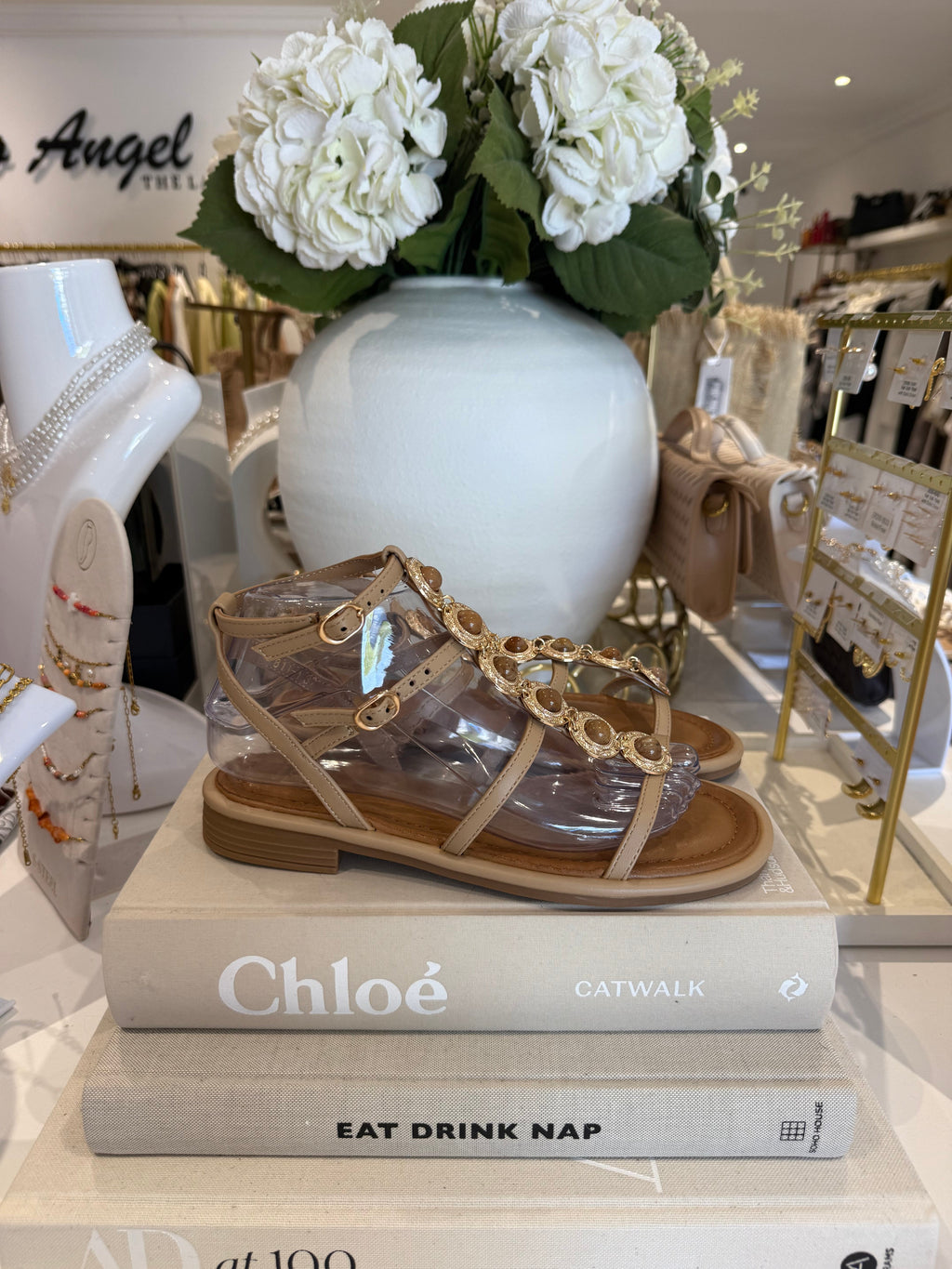 Stone Detail Gold Hardware Sandal (4 Colours)