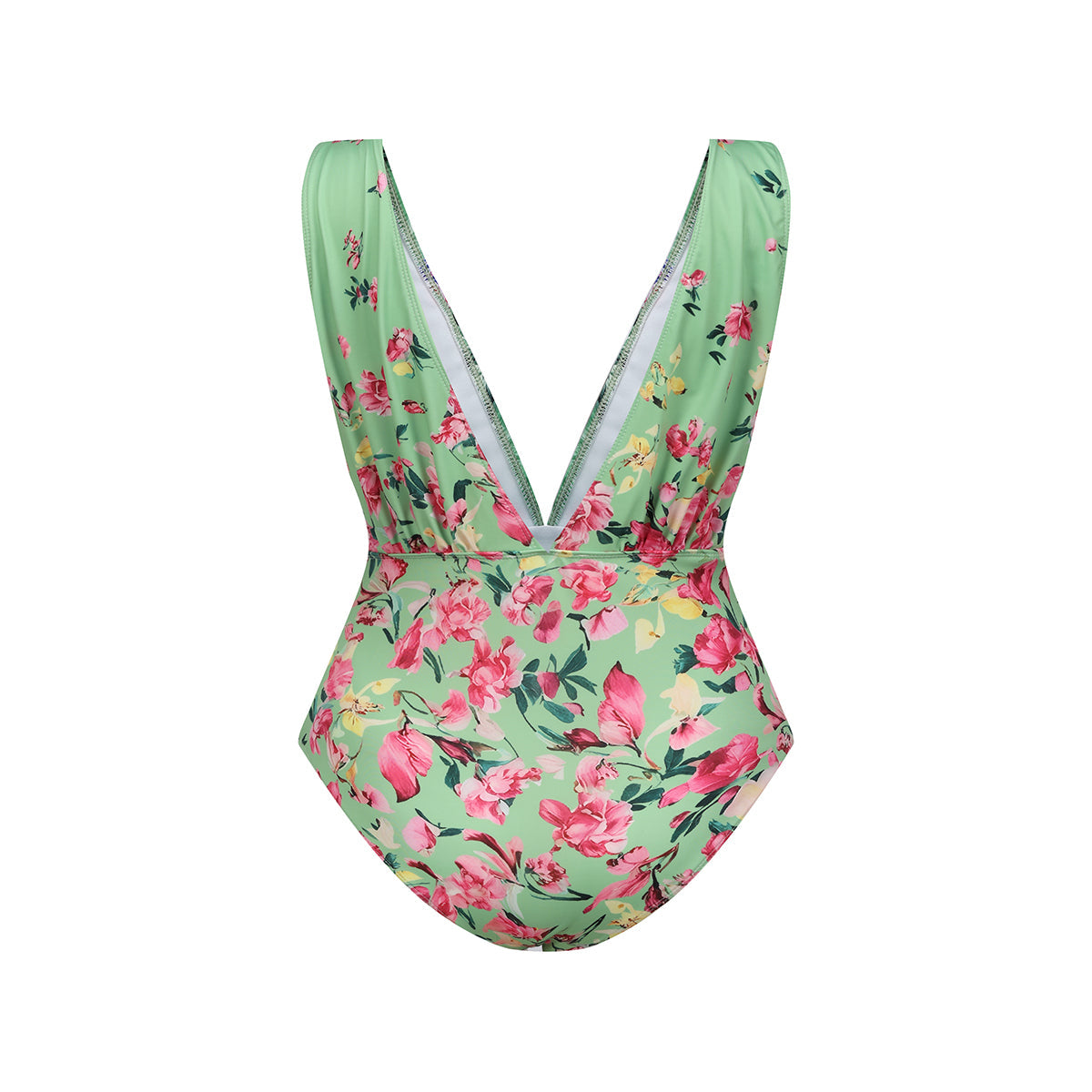 Mint Green & Pink Florals One-Piece Swimsuit&Skirt