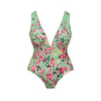 Mint Green & Pink Florals One-Piece Swimsuit&Skirt