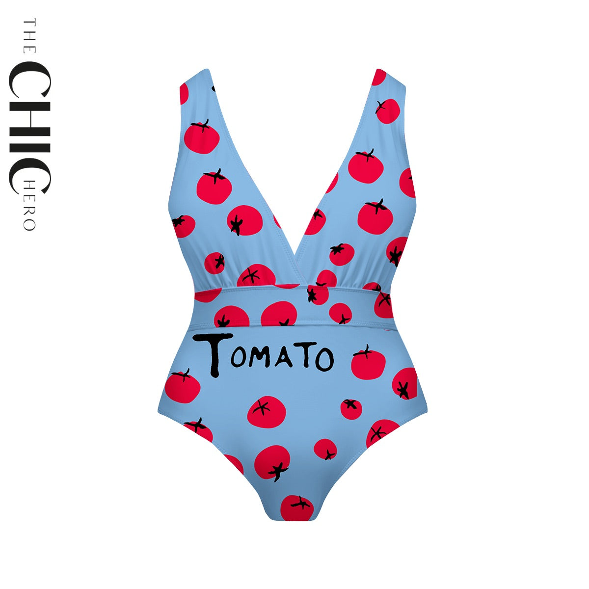 Sky Blue Fresh & Fun Tomato Print One-Piece Swimsuit&Skirt