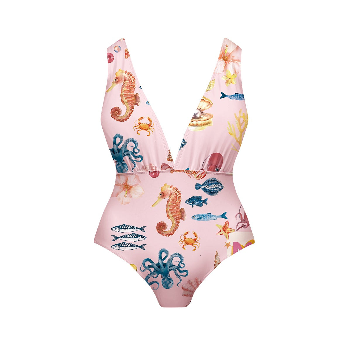 Ocean Love Pink Sea Life One-Piece Swimsuit&Skirt