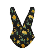 Yellow Floral Print One-Piece Swimsuit&Skirt