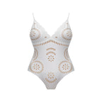 White Scalloped Hollow Sexy One-Piece Swimsuit&Skirt