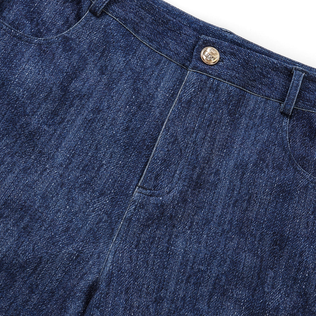 Dark Blue High-Waisted Light Wash Wide-Leg Denim Pants