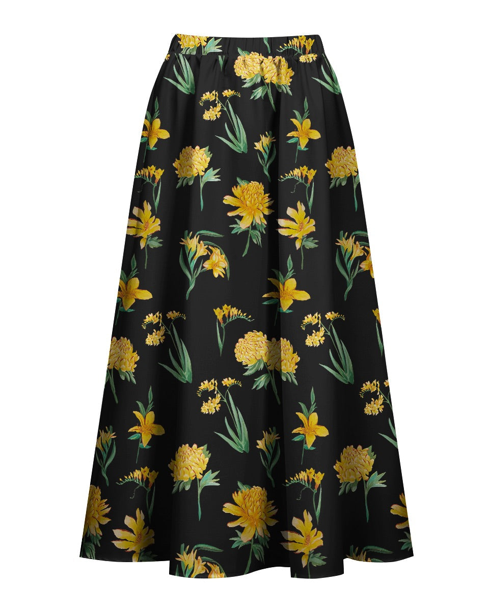 Yellow Floral Print One-Piece Swimsuit&Skirt&Pants