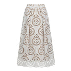 White Scalloped Hollow Sexy One-Piece Swimsuit&Skirt