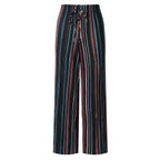 Black Stripe Abstract Print Wide-Leg Drawstring Palazzo Pleated Pants CORE(0XL-XL)