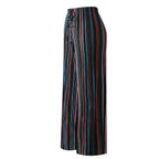 Black Stripe Abstract Print Wide-Leg Drawstring Palazzo Pleated Pants PLUS(2XL-3XL)