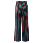Black Stripe Abstract Print Wide-Leg Drawstring Palazzo Pleated Pants CORE(0XL-XL)