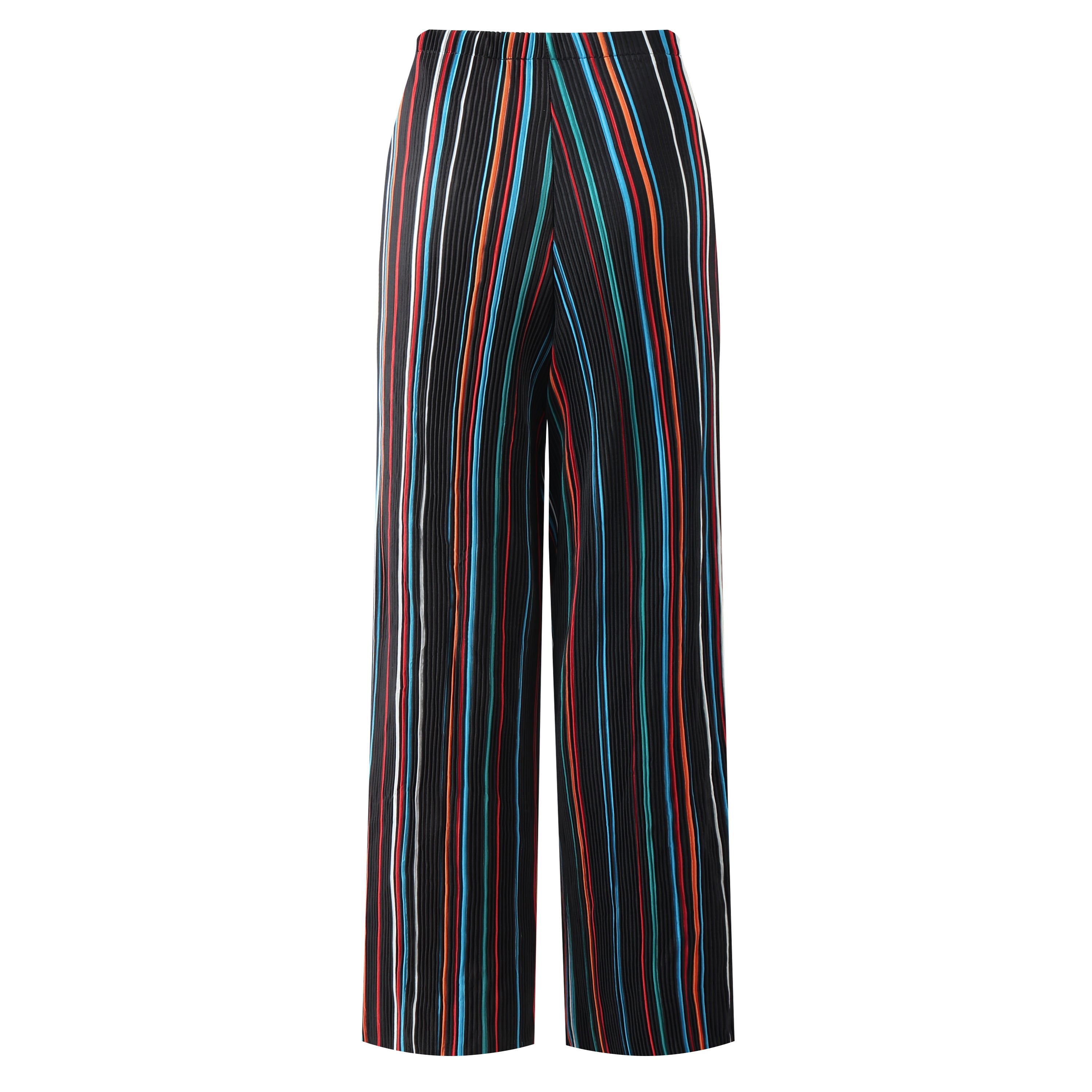 Black Stripe Abstract Print Wide-Leg Drawstring Palazzo Pleated Pants CORE(0XL-XL)