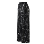 Black Line Art Abstract Print Wide-Leg Drawstring Palazzo Pleated Pants PLUS(2XL-3XL)