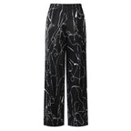Black Line Art Abstract Print Wide-Leg Drawstring Palazzo Pleated Pants CORE(0XL-XL)