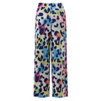 Colorful Leopard Print Abstract Print Wide-Leg Drawstring Palazzo Pleated Pants
