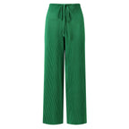 Green Wide-Leg Drawstring Pants Palazzo Pleated Pants