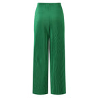 Green Wide-Leg Drawstring Pants Palazzo Pleated Pants