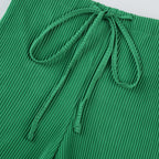 Green Wide-Leg Drawstring Pants Palazzo Pleated Pants