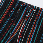 Black Stripe Abstract Print Wide-Leg Drawstring Palazzo Pleated Pants PLUS(2XL-3XL)