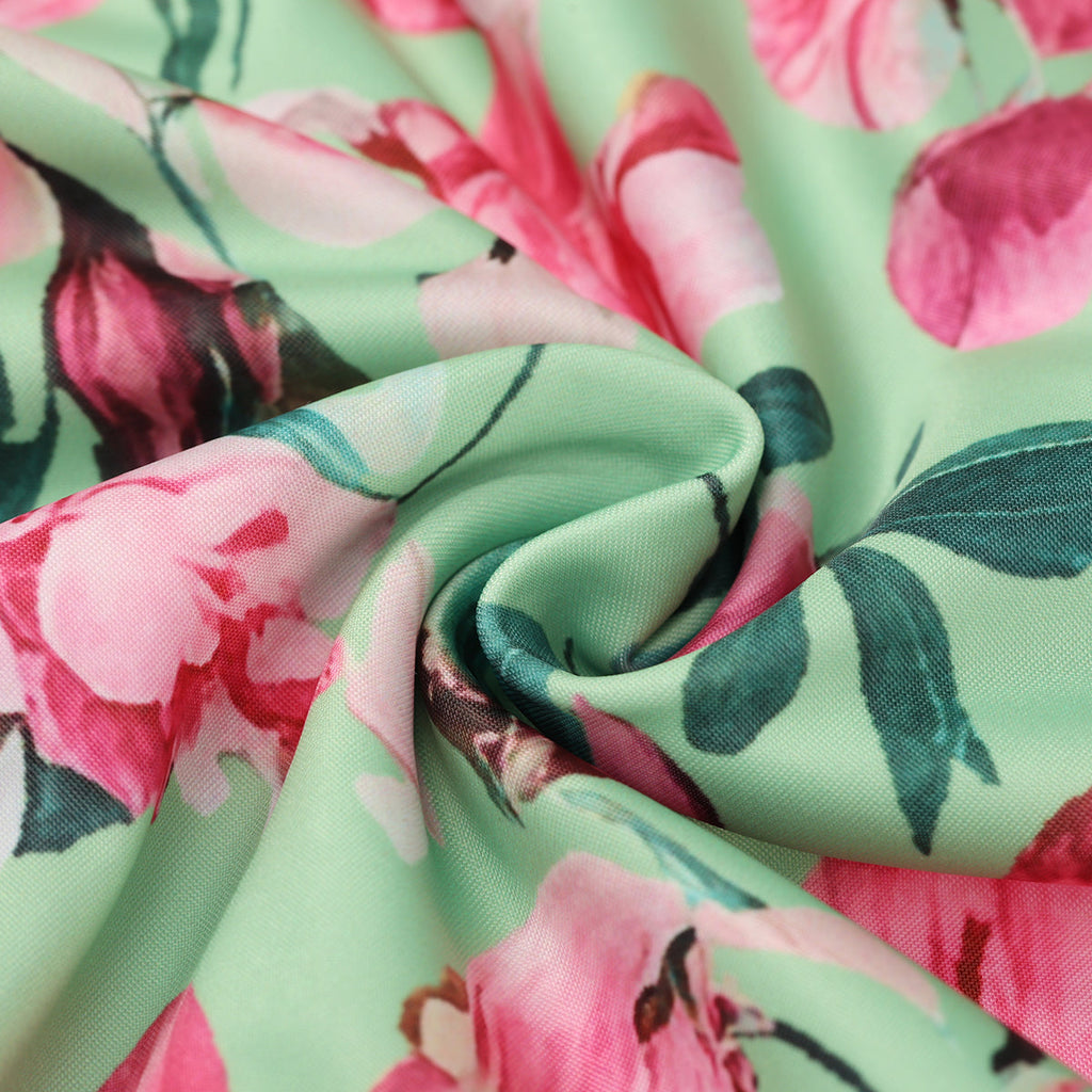 Mint Green & Pink Florals One-Piece Bikini&Skirt