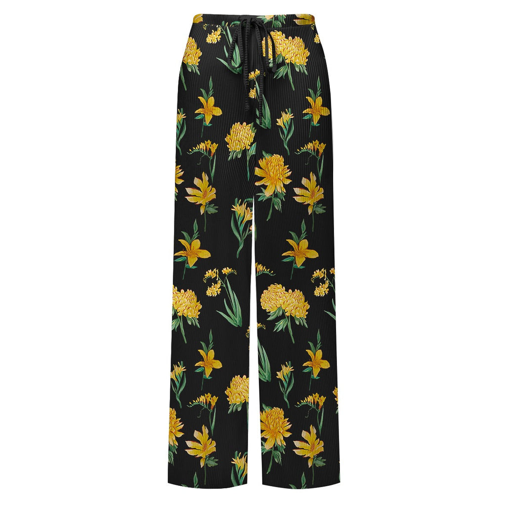 Yellow Floral Print One-Piece Swimsuit&Skirt&Pants