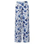 Boho Breeze Blue Floral Wide-Leg Trousers Palazzo Pants CORE(0XL-XL)