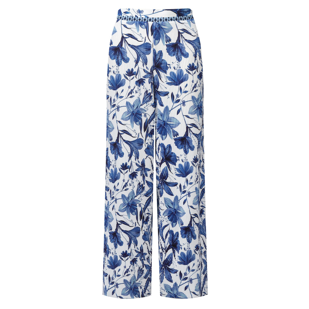 Boho Breeze Blue Floral Wide-Leg Trousers Palazzo Pants XXPLUS(6XL+)