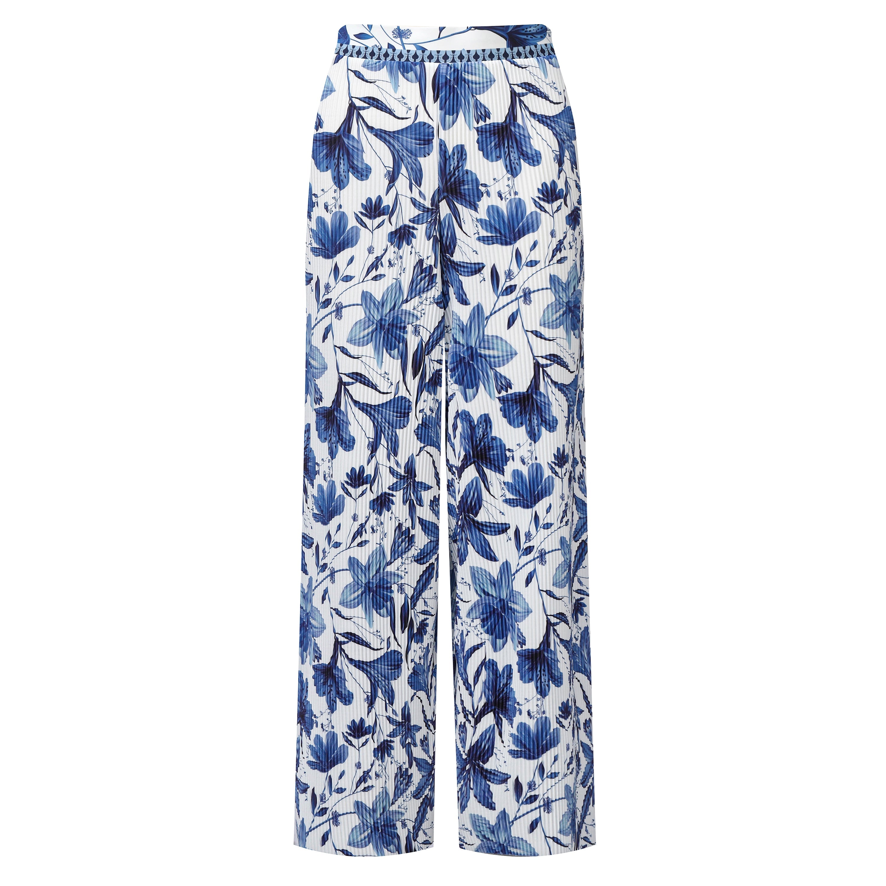 Boho Breeze Blue Floral Wide-Leg Trousers Palazzo Pants PLUS(2XL-3XL)