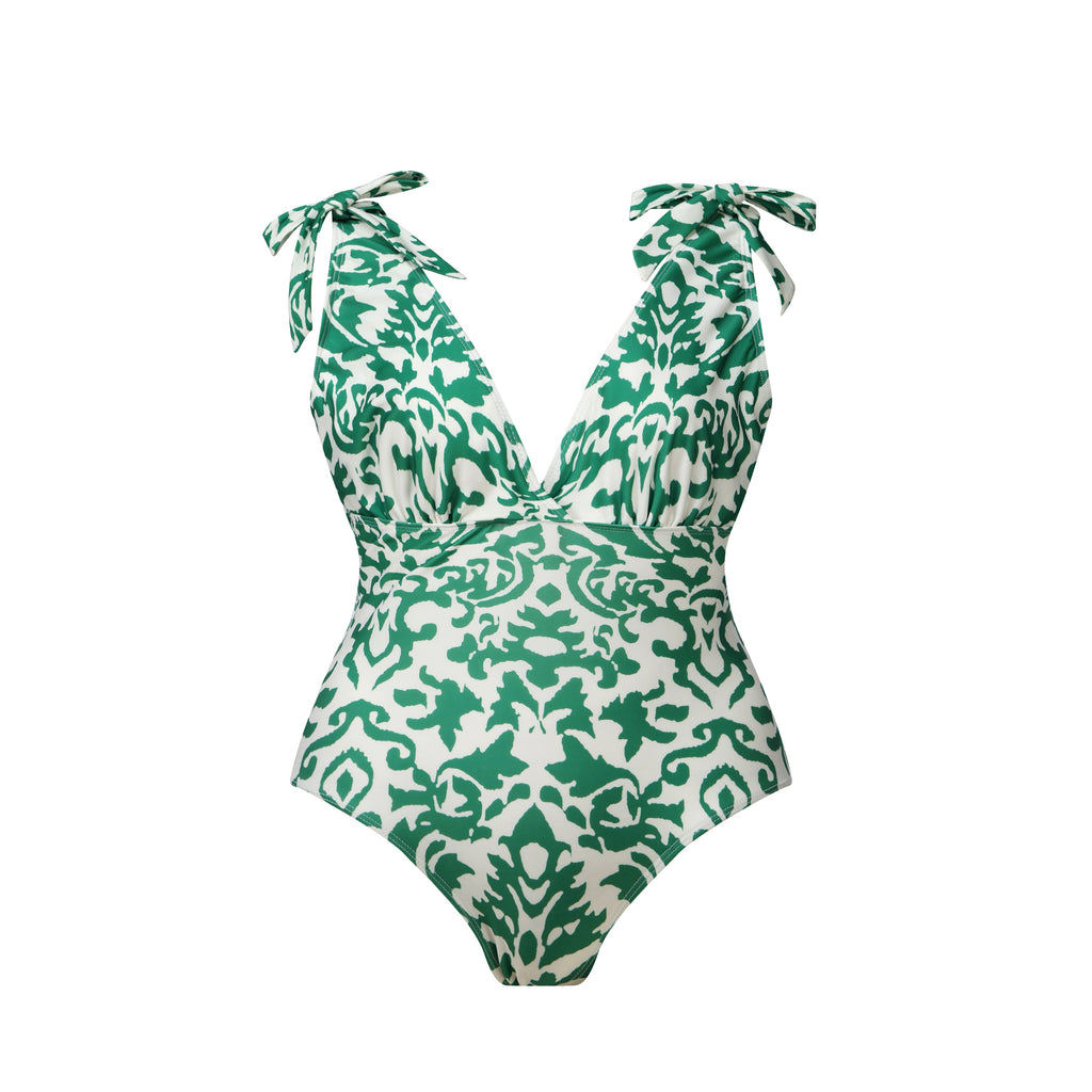 Green Boho Breeze Floral Tie-shoulder One Piece Swimsuit&Pants