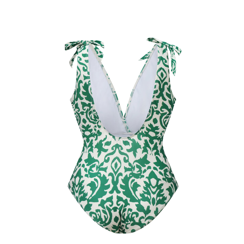 Green Boho Breeze Floral Tie-shoulder One Piece Swimsuit&Pants