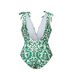 Green Boho Breeze Floral Tie-shoulder One Piece Swimsuit&Skirt