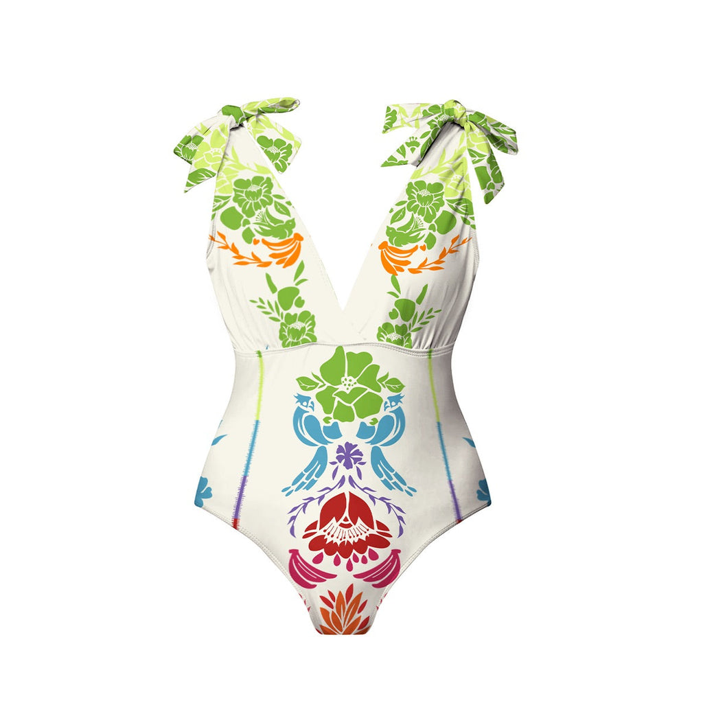 Tropical Graphic One-Piece Swimsuit&Skirt