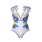 Lemon Blue Floral Print One-Piece Swimsuit&Skirt&Pants
