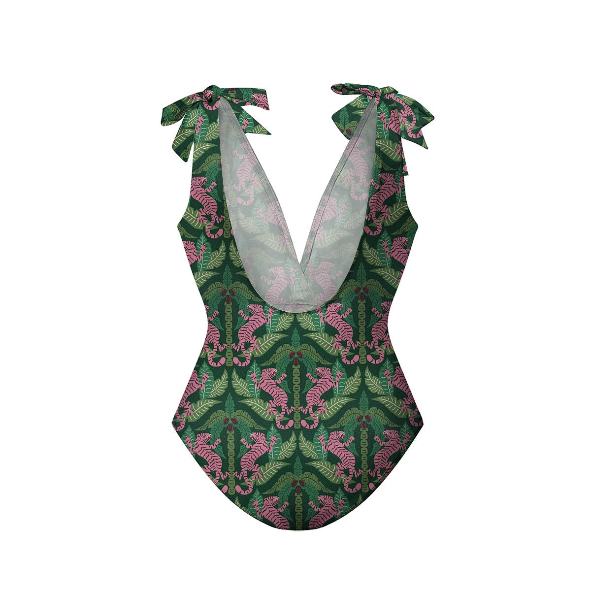 Dark Green Jungle Tiger Leaf Print One-Piece Swimsuit&Skirt