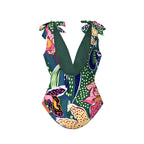 Green Parrot Tropical Exotic Flower Motifs One-Piece Swimsuit&Skirt&Pants